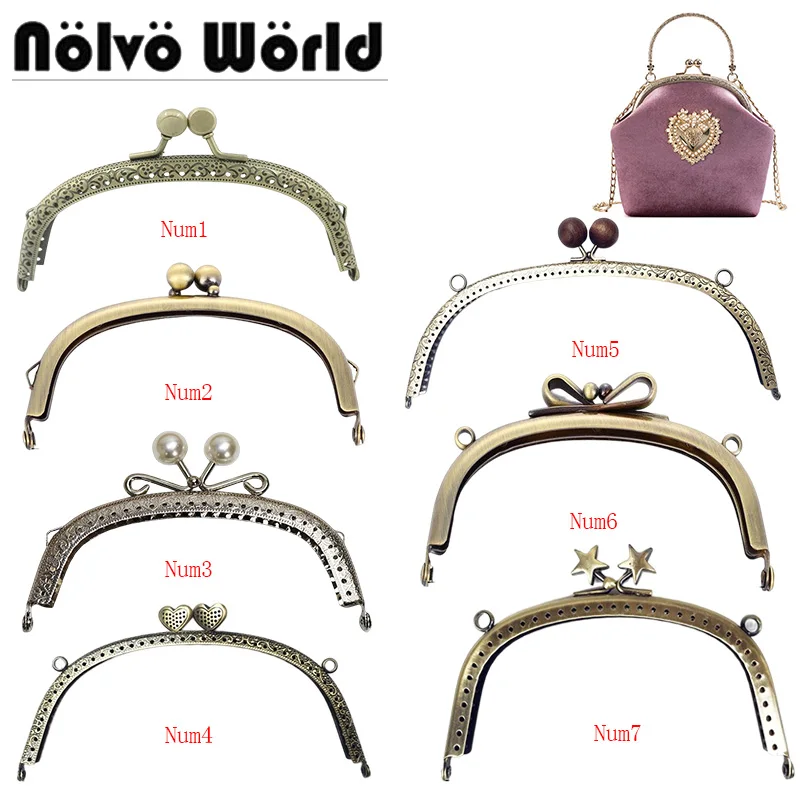 

10 PCS 8.5/10.5/12.5/20.5CM Light Gold Silver Bronze Arch Metal Purse Frame Kiss Clasp Lock Rosette Pearl DIY Bags Accessories