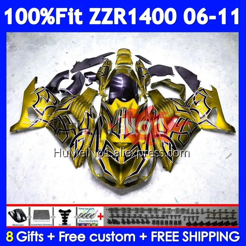 Body For KAWASAKI NINJA ZZR 1400 ZZR1400 06 07 08 09 10 11 228No.164 ZZR-1400 2006 2007 2008 2009 2010 Gold Black 2011 Fairing