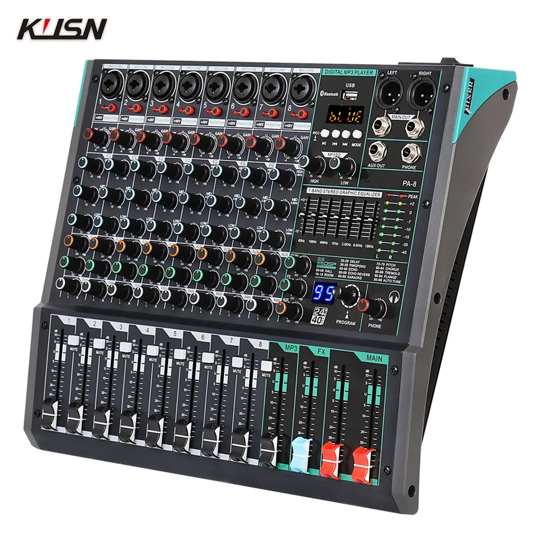 8 Channel 99 DSP Digital Mixer Professional Powered Audio Mixing Console Power Soundcraft Sound Mixer with Bluetooth USB