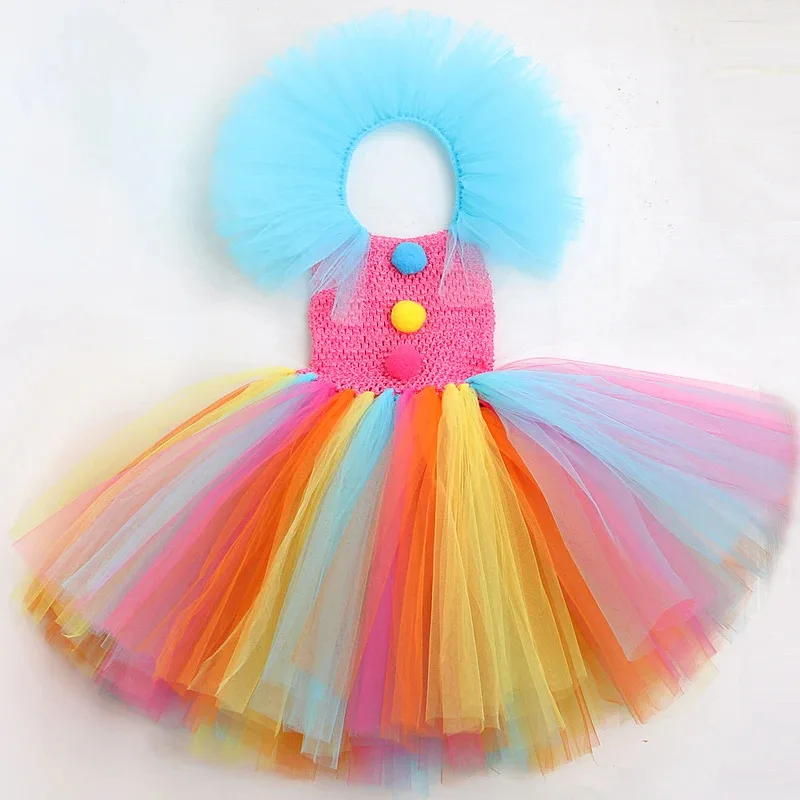 Rainbow Circus Clown เครื่องแต่งกายสําหรับสาวตลก Joker คอสเพลย์ Tutu ชุดเด็ก Carnival ฮาโลวีนชุดเด็ก Fany เสื้อผ้า