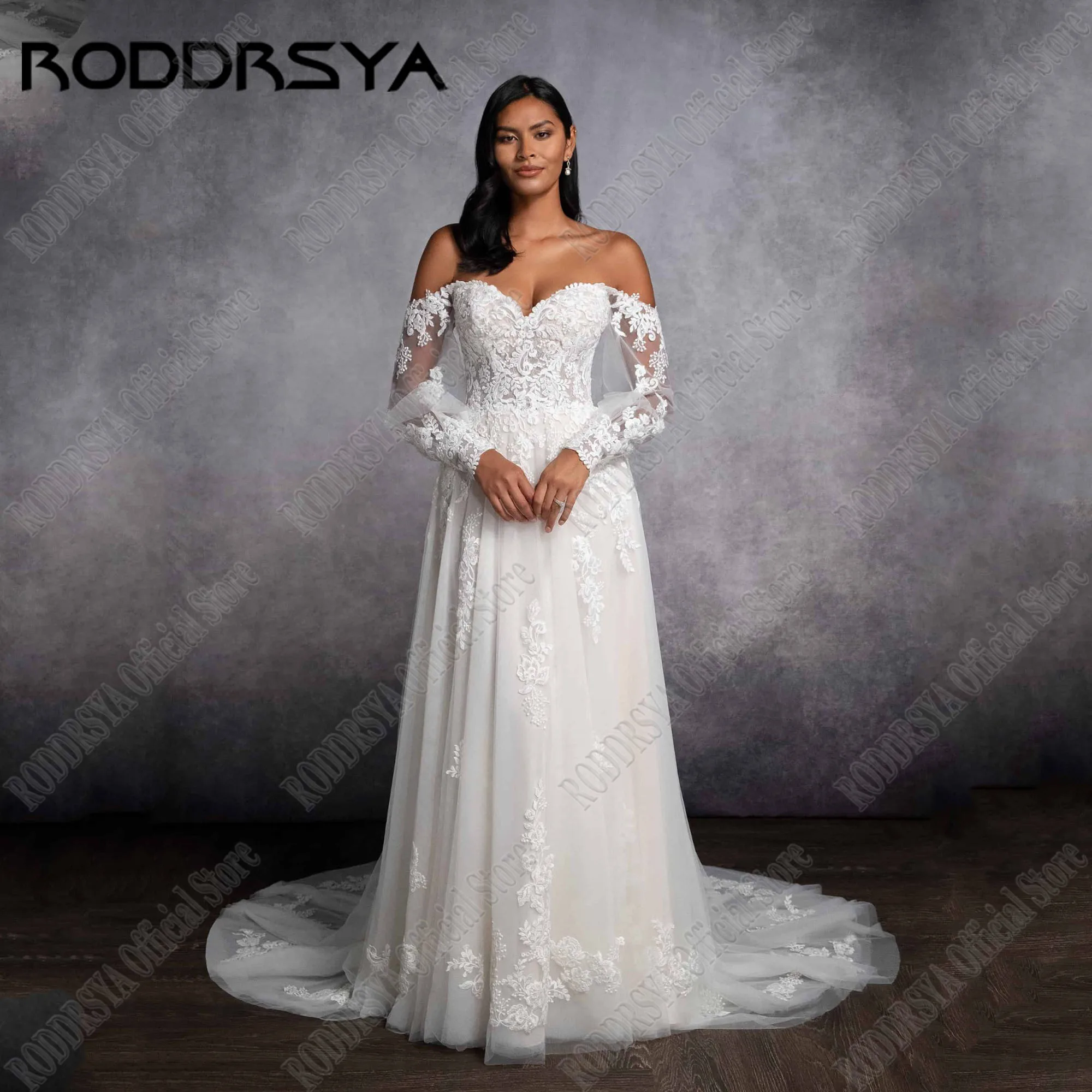 

RODDRSYA Luxury Long Sleeves Applique Wedding Dresses For Women 2025 Sweetheart Lace Bride Bridal Vestidos Novias Customized