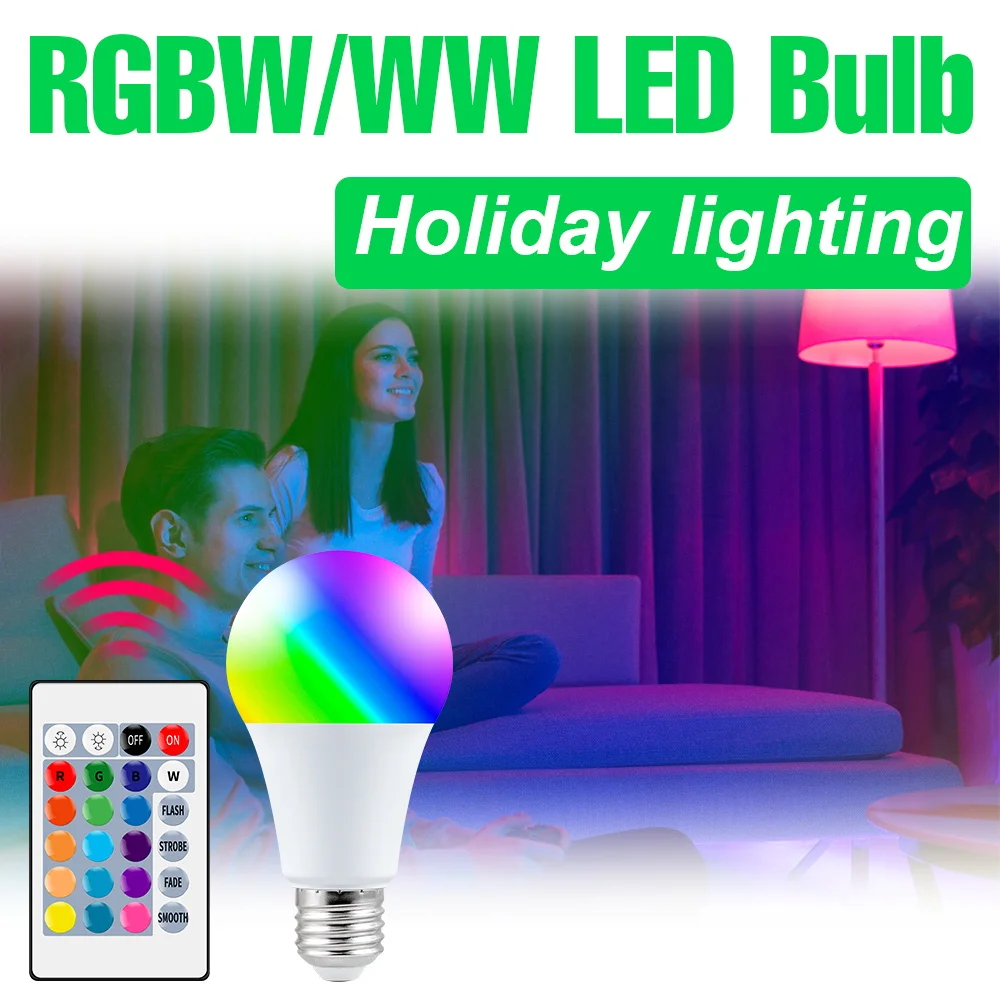 25W RGB LED Bulb E27 Colorful Ceiling Lamps AC220V Chandelier Bulbs 16Colors Mood Lamp Party Christmas Atmosphere Decor Lighting