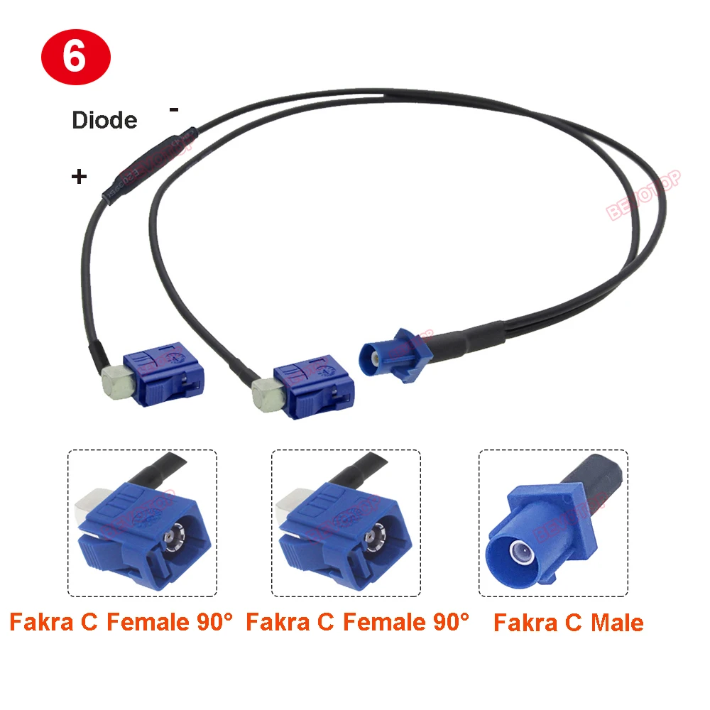 1PCS Fakra C Male to C Female/SMA/SMA 90° Right Angle Y Type Splitter Cable RG174 Pigtail Car GPS Extension Radio Wire Harness