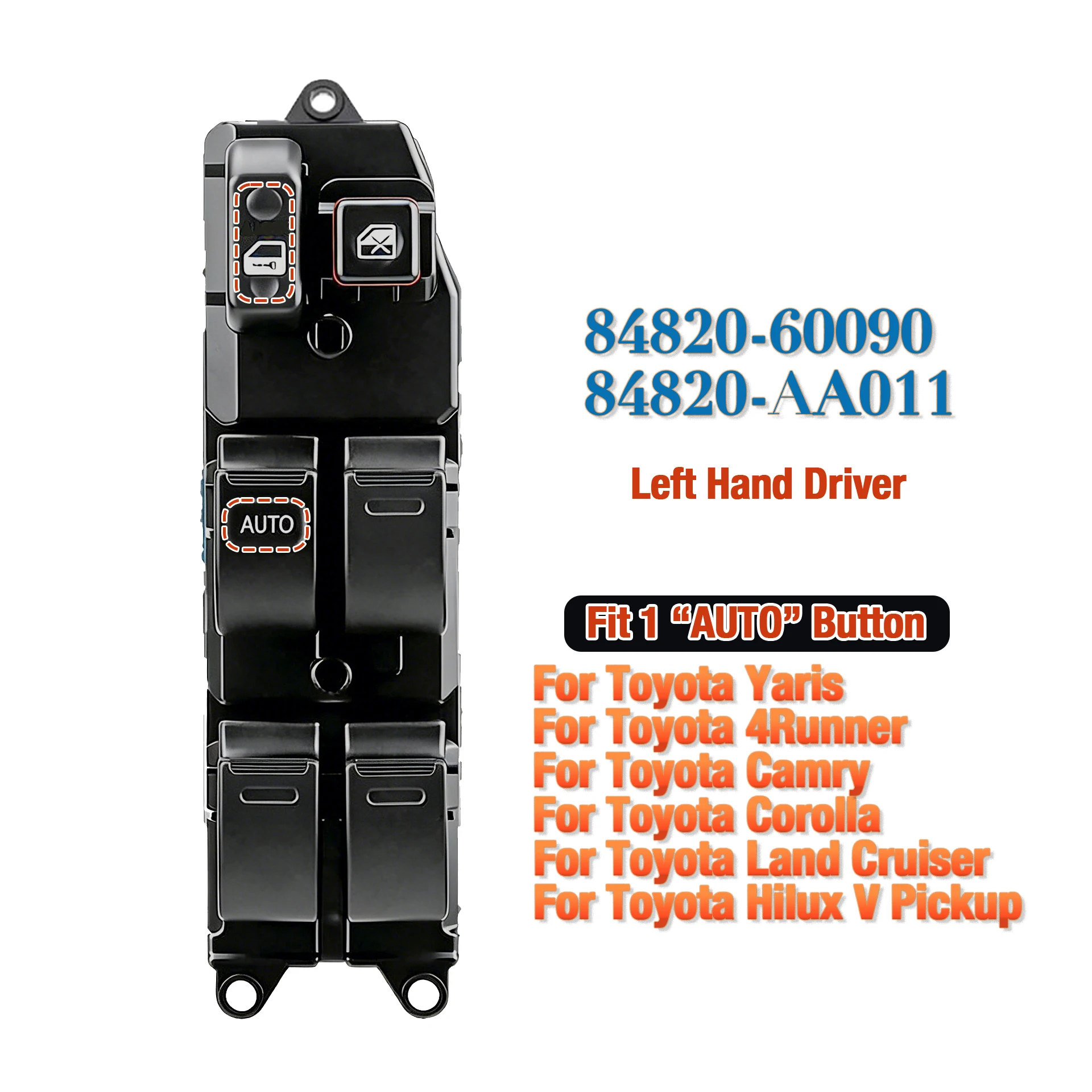 84820-60090 84820-AA011 For Toyota Yaris Avalon Camry Corolla 1991-2005,Master Electric Power Window Switch Glass Lifter Button