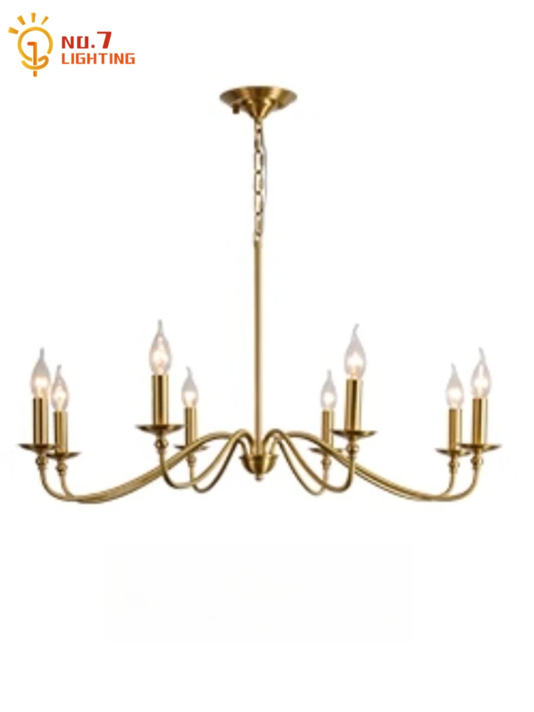 

American Luxury Classical Retro Copper Chandeliers LED E14 Gold Lustre Minimalist Pendant Light Living Room Cafe Study Bedroom