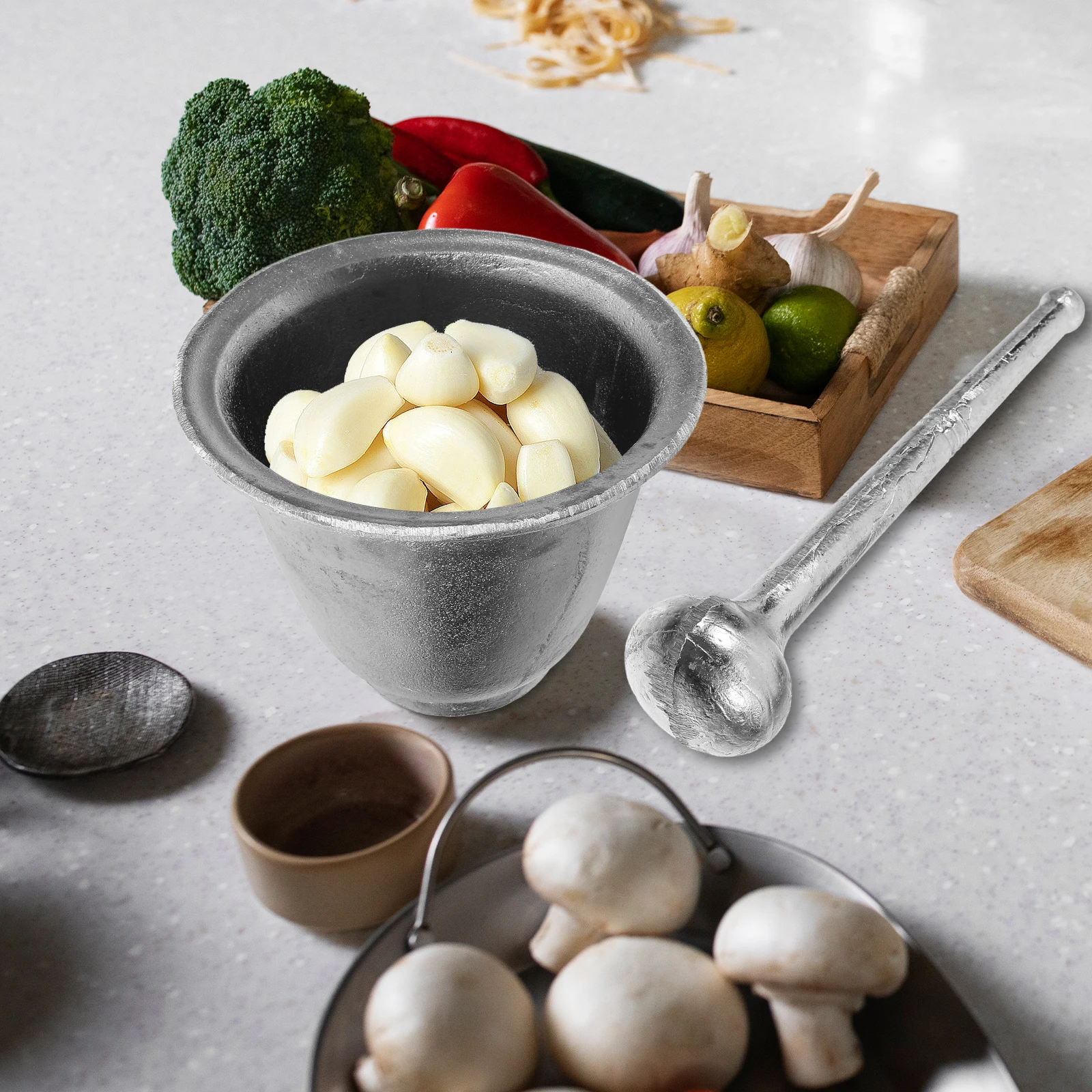 

Aluminum Spice Garlic Masher Potato Crusher Pestle Set Lightweight Kitchen Garlic Crusher Tool for Herbs Supplements