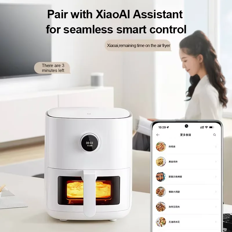 XIAOMI MIJIA Air Fryer Pro 4L Smart Hot Oven Cooker Viewable Window APP Timing OLED Screen Without Oil 360° Hot Air Deep Fryer