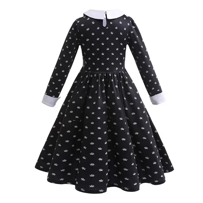 Wednesday Addams Girl Costume 2024 New Black Gothic Dress for Girls Halloween Disguise Cosplay Carnival Party Dresses 4-12 Years