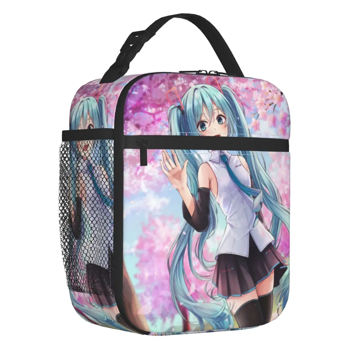 カスタム初音ミク-vocaloid-ロックアニメランチバッグ男性女性用サーマルクーラー断熱ランチボックス大人のオフィス用