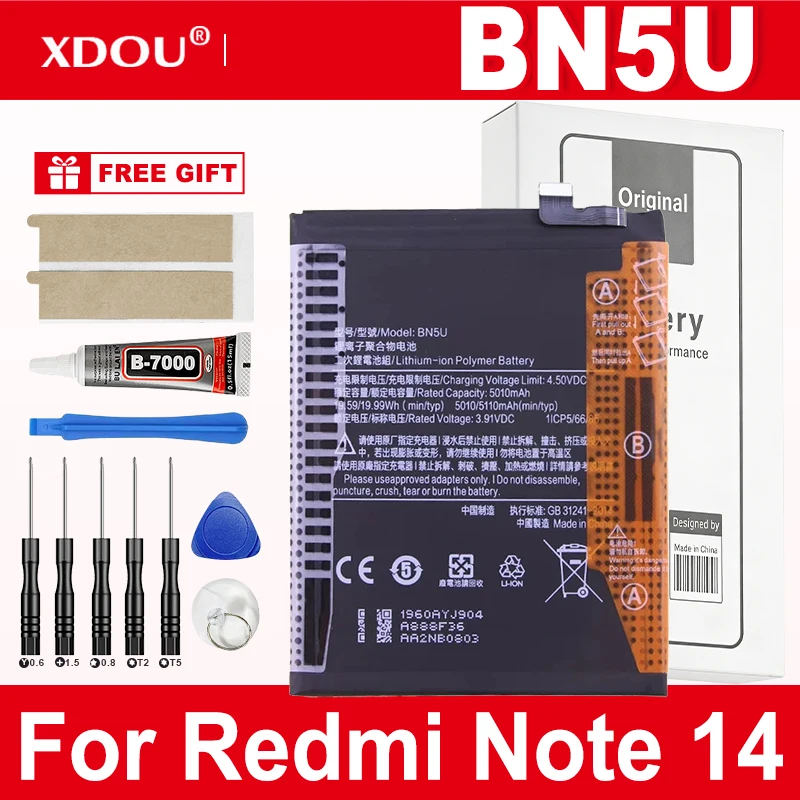 Batería BN5U de 5110mAh para Xiaomi Redmi Note 14, repuesto con herramientas