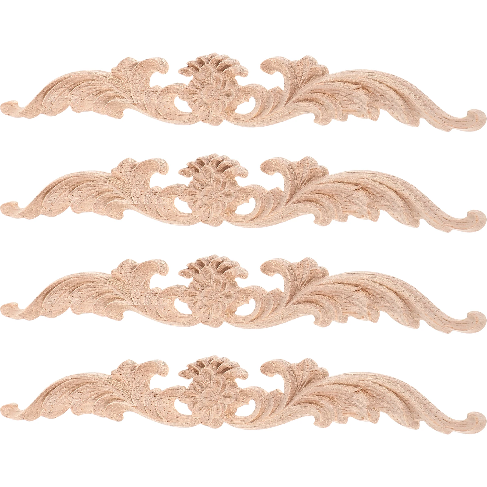 

4 Pcs Carving Appliques Unpainted Retro Home Decor Furniture Wall Door Door Appliques Onlays Cabinet Wooden Onlays