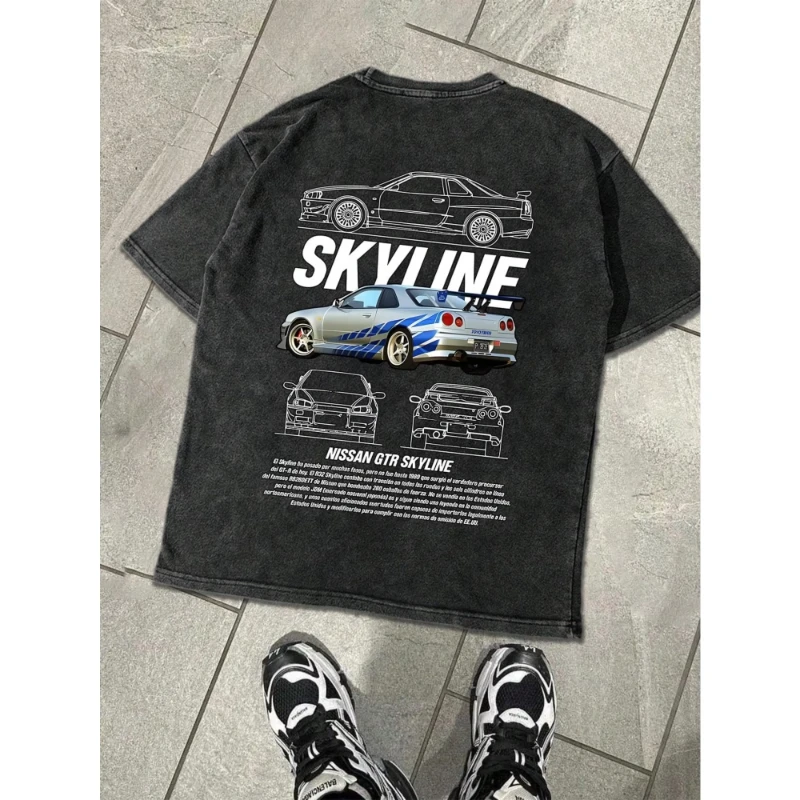 

Mens Cotton T Shirt Casual Summer Short Sleeve Racing Car Graphic Print JDM Style Streetwear Comfortable Women Daily Wear Top
