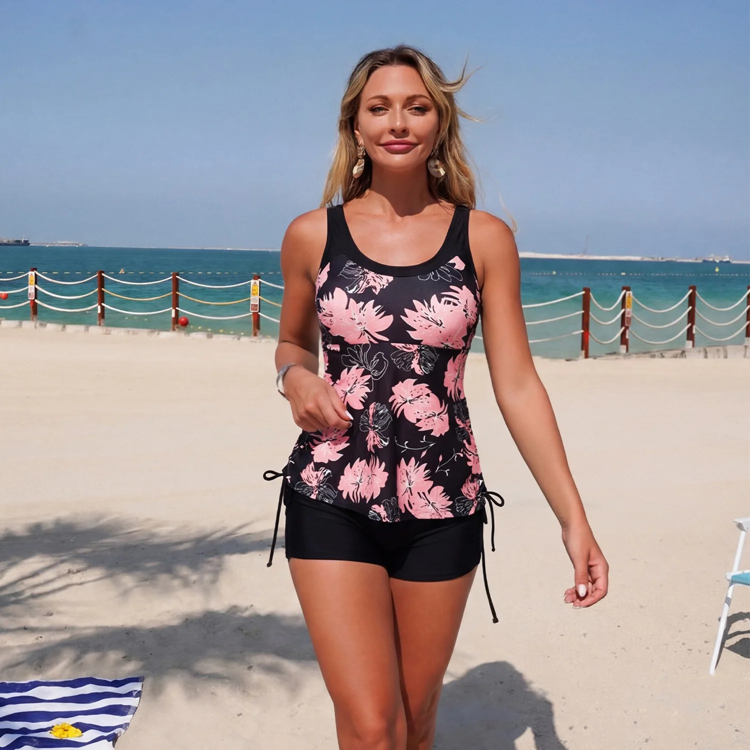 Women's Clothing  Swimwears Tankini Set Digital Print Tankini Top High Waist Boyshort Two Piece Swimwear Bathing Suit view 3