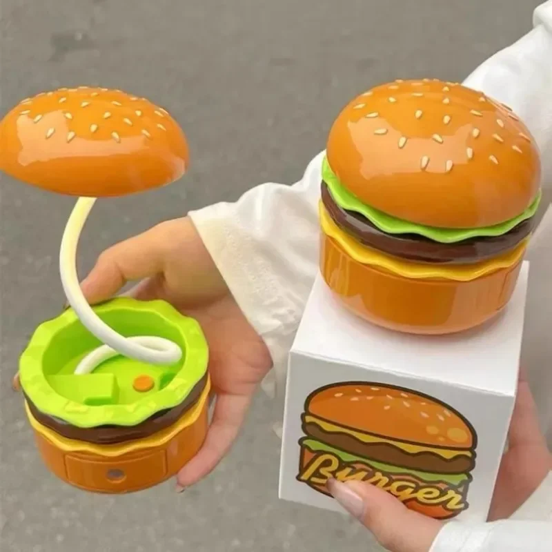 Retro Cute Multi-Functional Burger Desk Lamp with Retractable Sharpenable Pencil Bedside Study Reading Light Lampara De Mesa