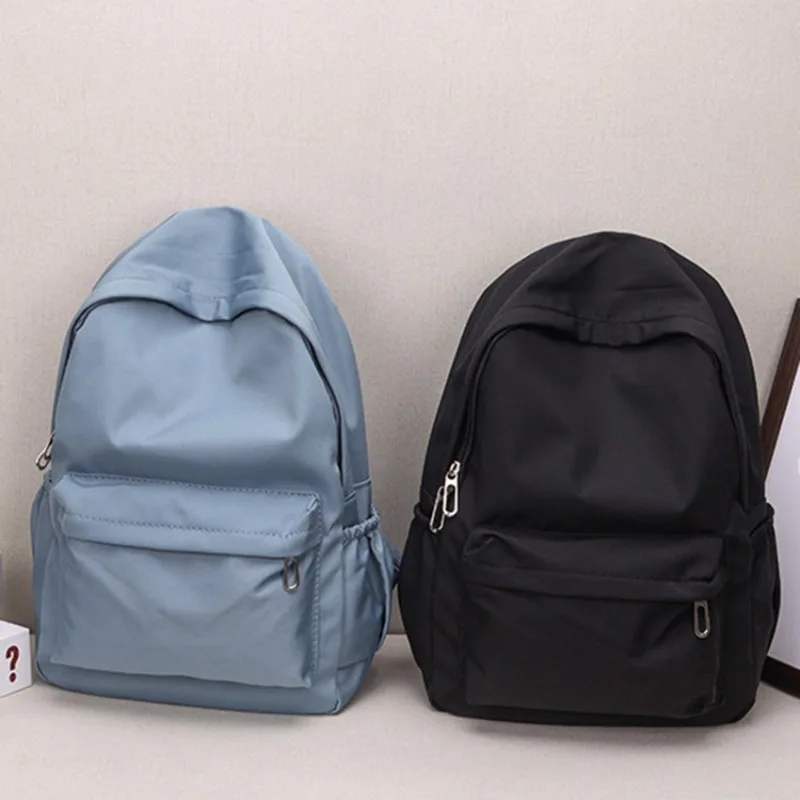 Simple Solid Color Backpack Women 2024  Nylon School Bags For Teenager Girls Bookbag Lady Travel Backbag Shoulder Bag