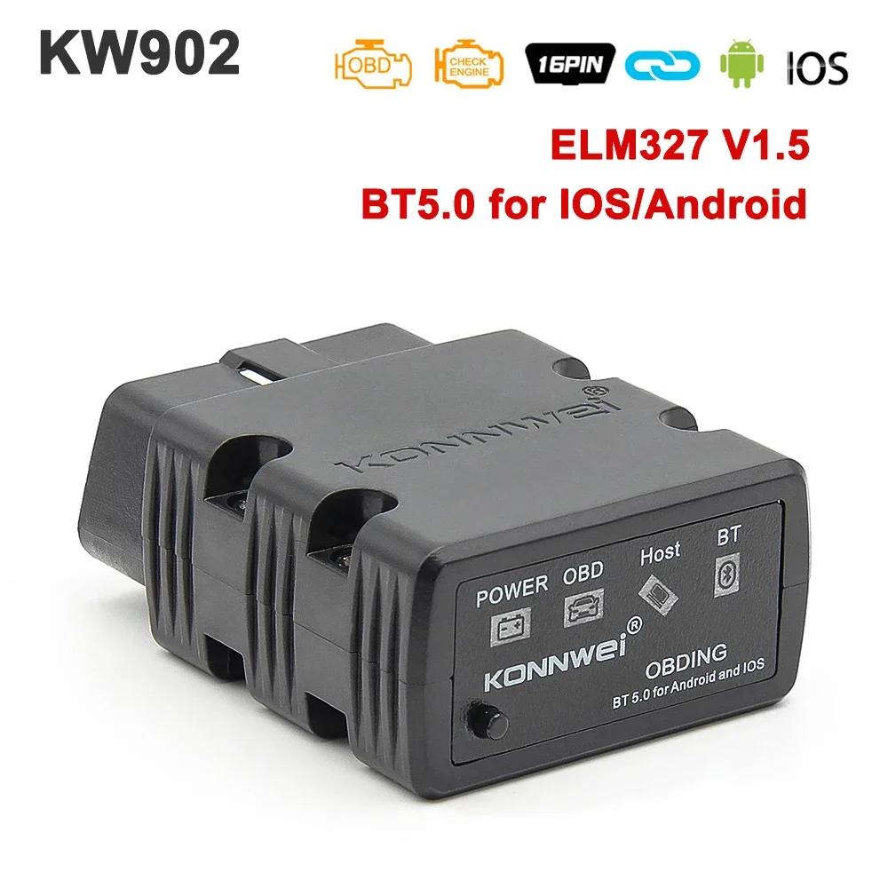 Durabl KONNWEI KW902 ELM327 V1.5 Bluetooth 5.0 OBD2 Scanner PK Vgate Read Clear Fault Codes for IOS Android 1996+ Cars Diagnosti