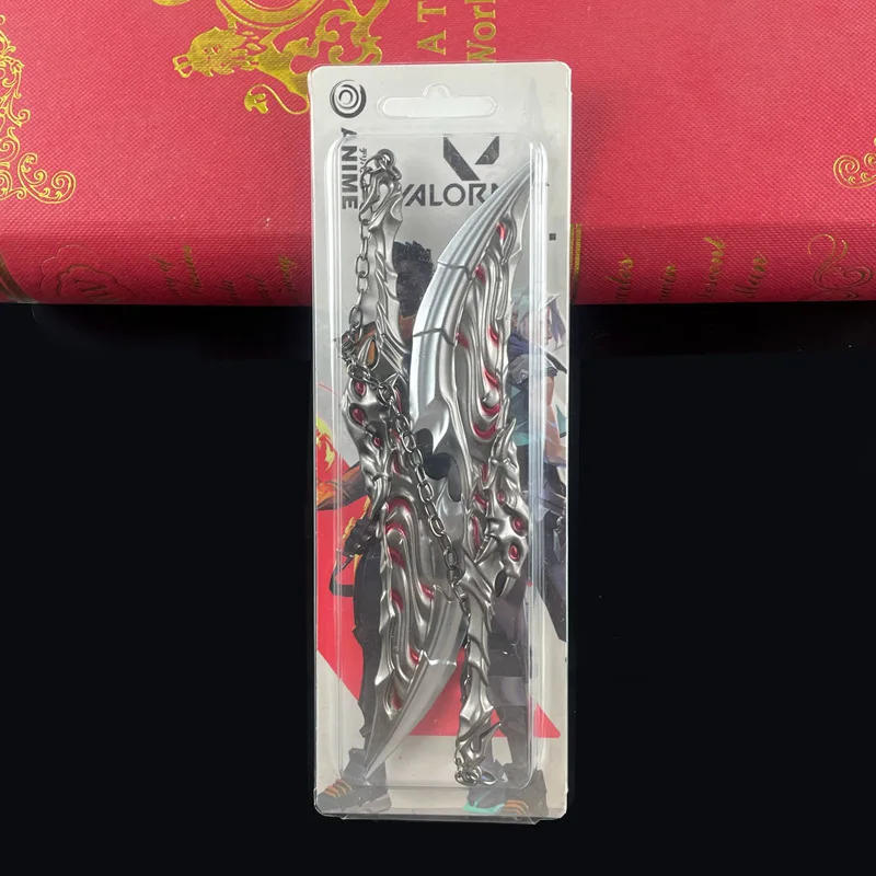 16,5 cm/6,5 zoll Valorant Spiel Modell Mit Anti-Verloren Kette Doppel Slash Schwert Katana Cosplay Prop Metall Handwerk geschenke Spielzeug für Jungen