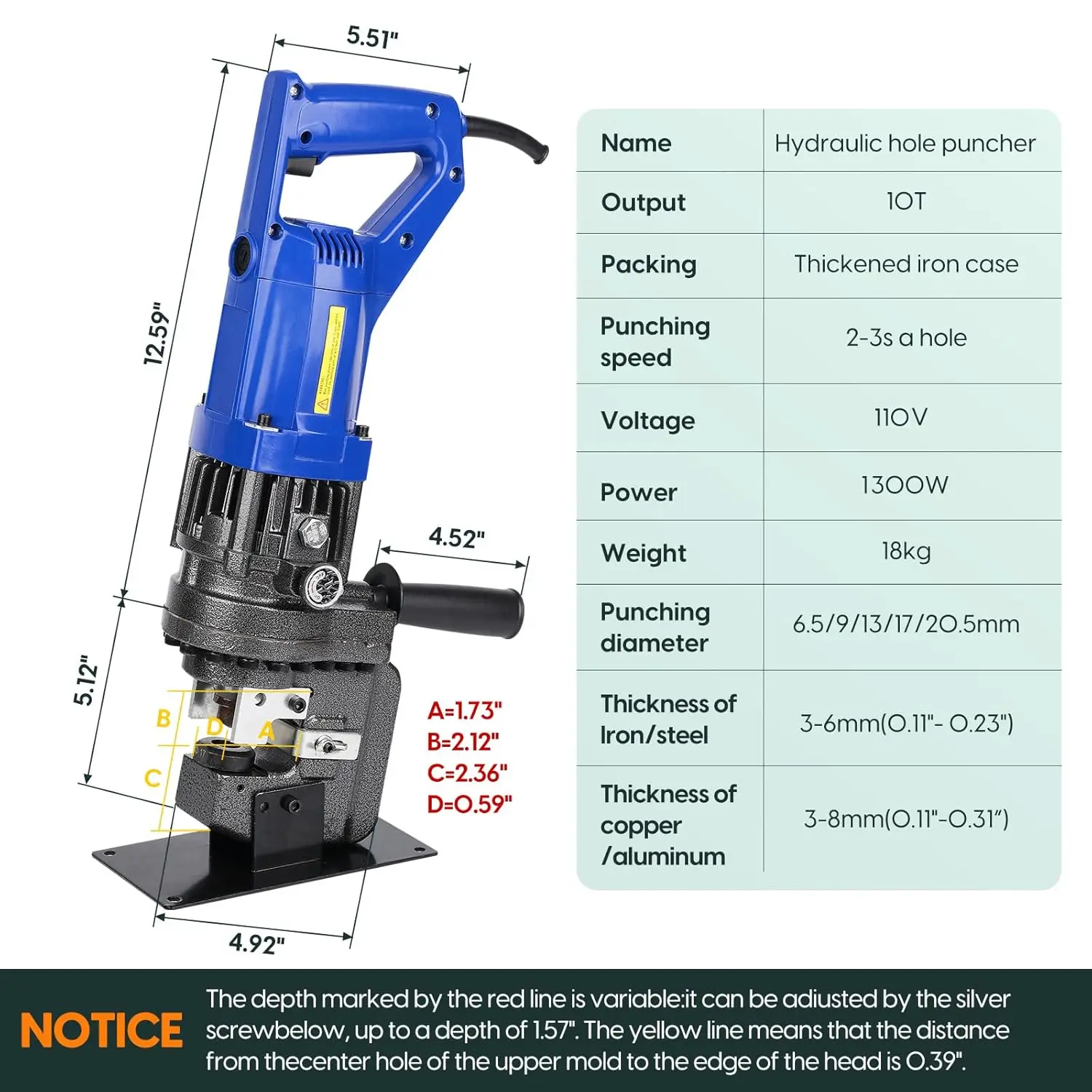 Hydraulic Hole Puncher, Electric Hydraulic Punching tool, Electric Hydraulic Hole Punch with Die Φ1/4