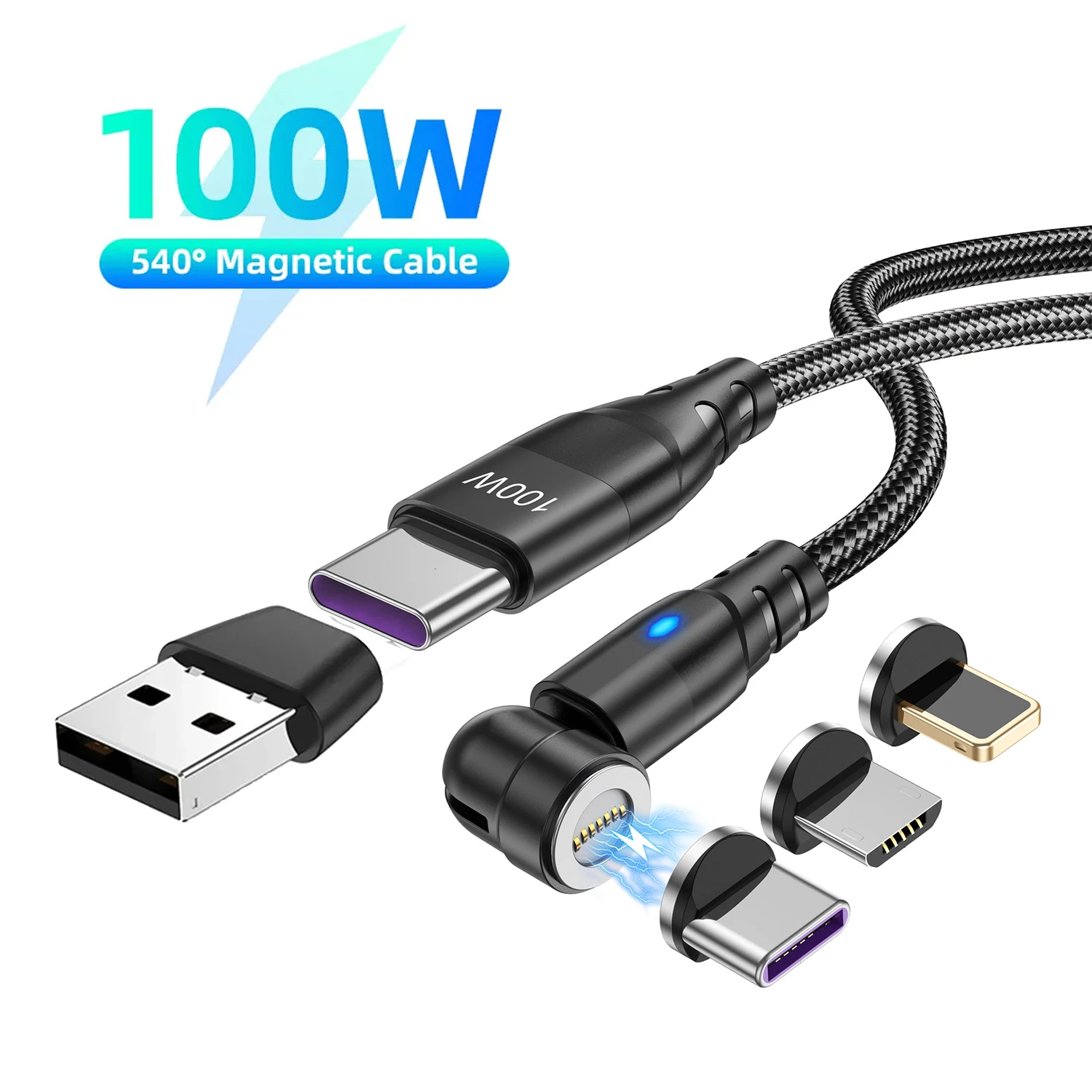 100W USB C To Type C Magnetic Cable 5A PD Fast Charger Cable Micro USB Cable For iPhone Macbook Xiaomi Huawei Samsung Realme