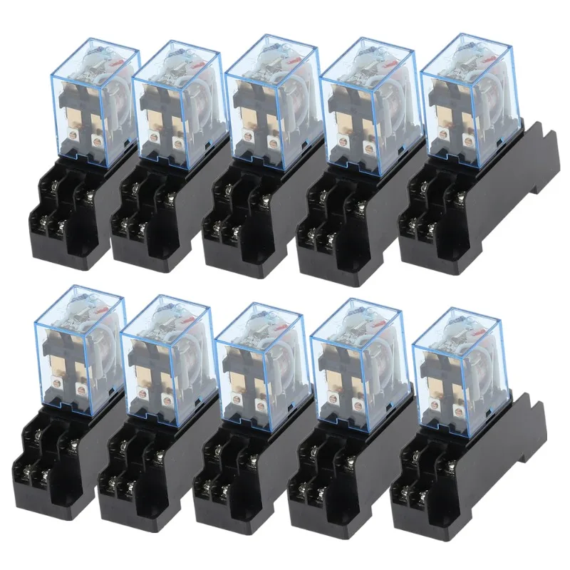 10set 12V 24V DC 110V 220V 380V AC Coil Power Relay LY2NJ DPDT 8 Pin HH62P JQX-13F With Socket Base OK