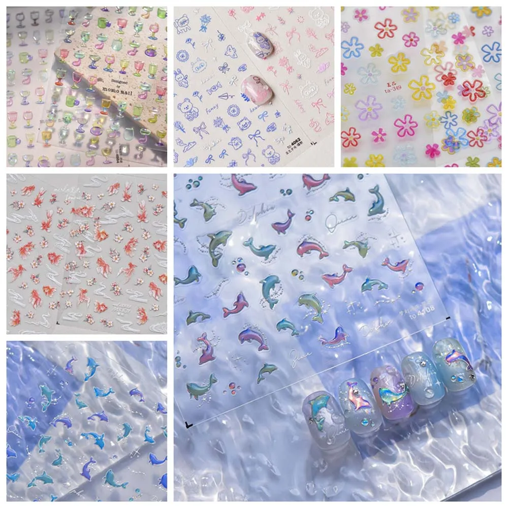 Sea Conch Star Ocean Nail Stickers Shiny Glass Dolphin Goldfish Ocean Nail Decorations Beach Vacation Cup Nail Supplies