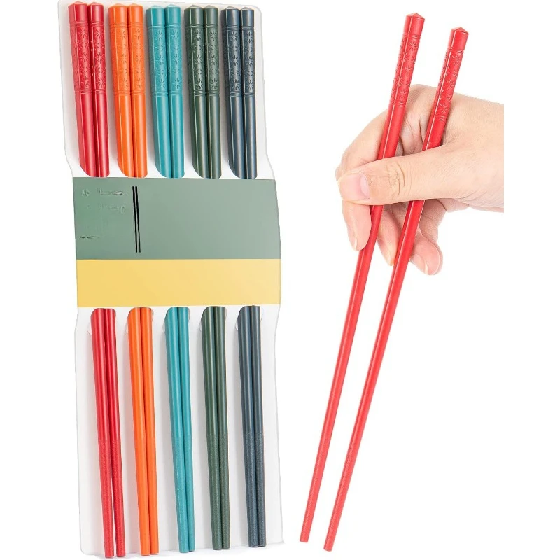 Reutilizável Lava-Louças Segura Fibra De Vidro Chopsticks Set, Antiderrapante, Colorido, Fácil de Usar, 5 Pares, 9,5"