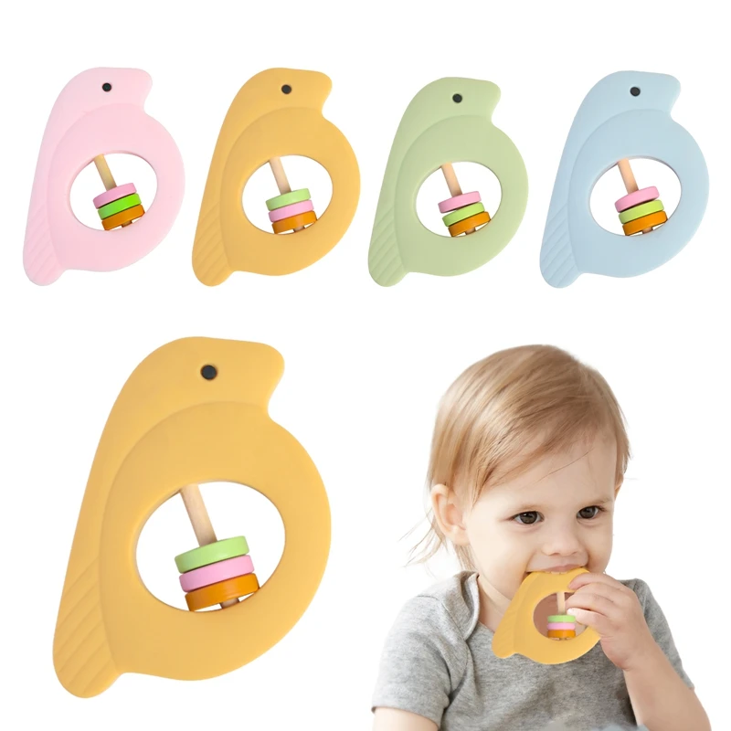 Baby Silicone Animal Rattle Cute Bird Handbells Toys BPA-Free Newborn Safe Teether Molar Toy Educational Children Rattles Gift