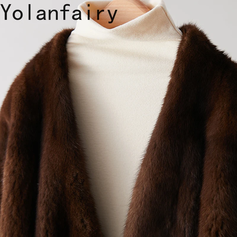 YOLANFAIRY Natural Fur Coat Woman Real Mink Fur Jacket Autumn Winter Luxury Elegant V-neck Short Mink Fur Coats Abrigos Mujer