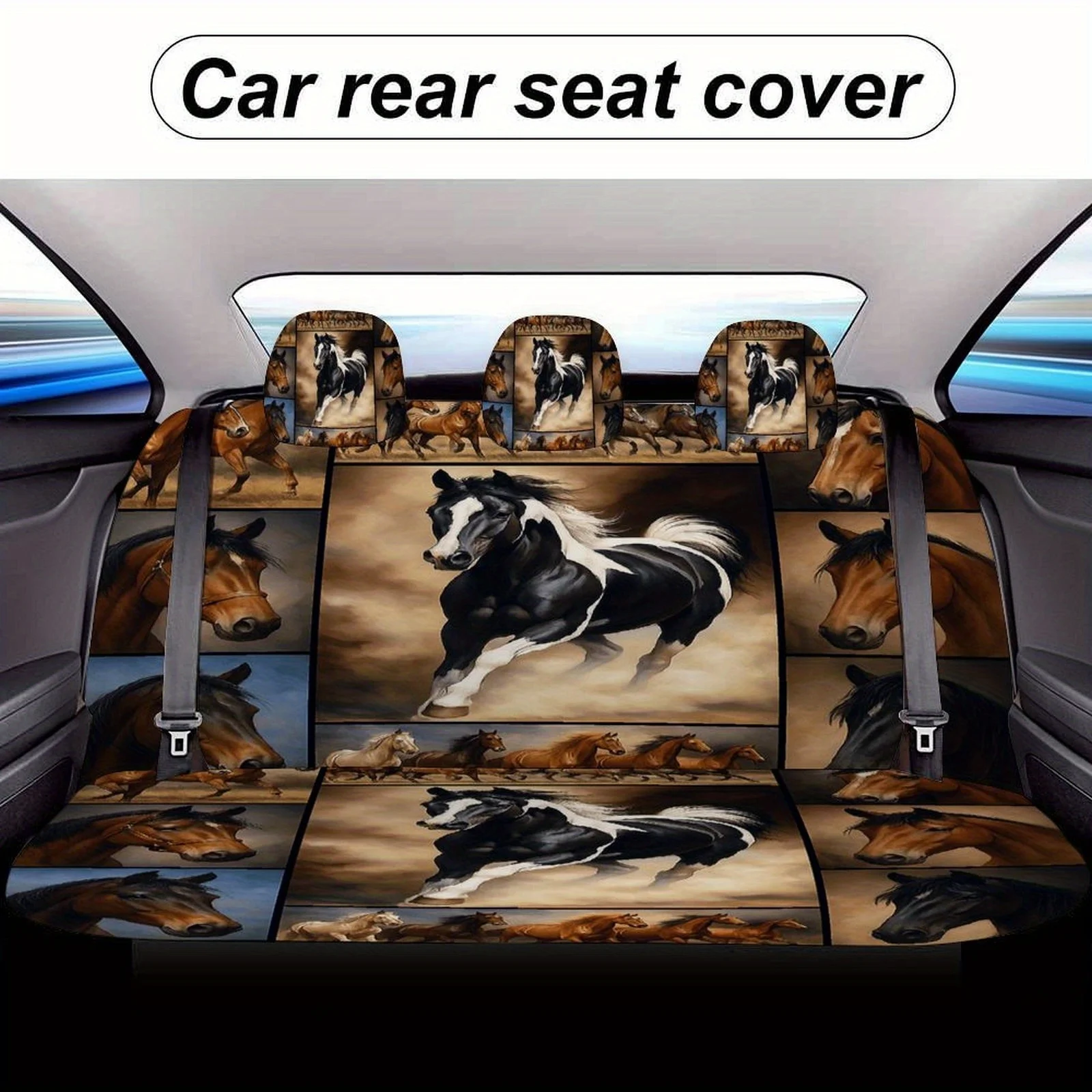 Horse Gallop Art Designed Seat Covers Set For Most Cars, Trendy Novelty Decorative Seat Protector Covers Full Set, Seat Cove
