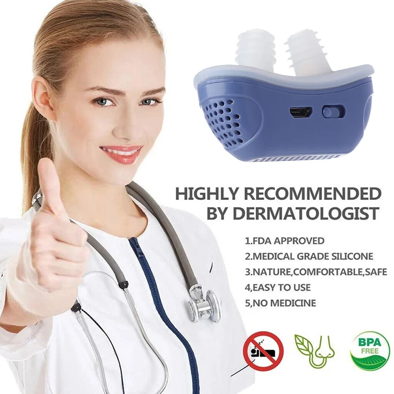 Blue/White Micro Electric Noise Anti Snoring Device Sleep Apnea Stop Snore Aid Stopper Smart EMS Pulse Sound