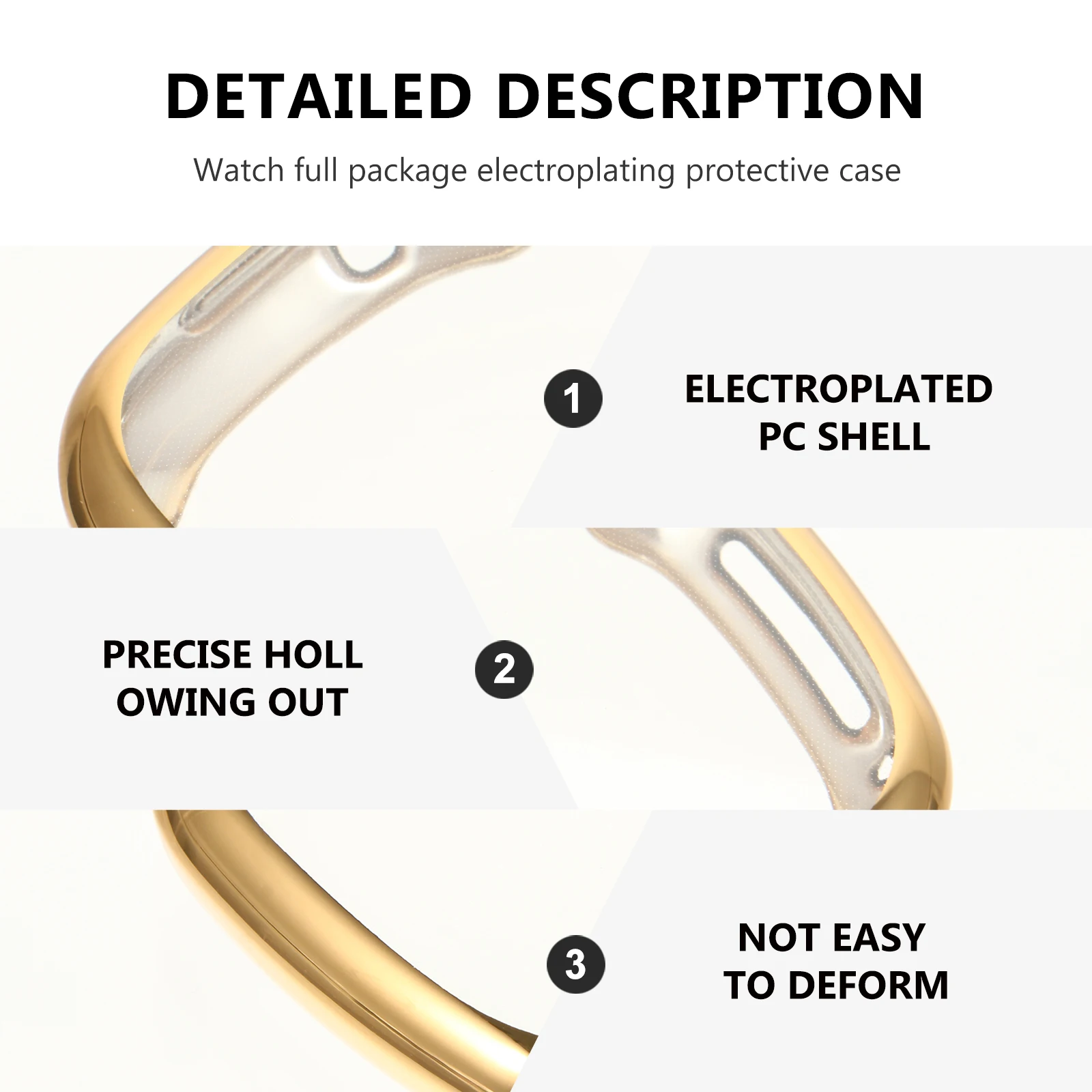 

Electroplating Protective Shell for Watch Case Accessories Black PC Anti-Scratch Waterproof Precise Cutouts Durable