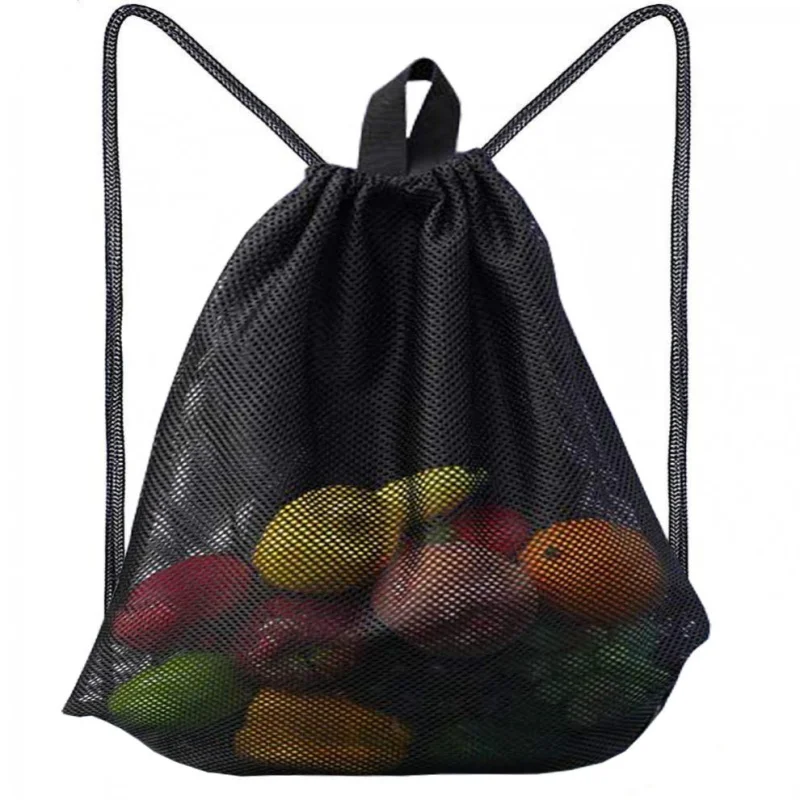 Heavy Duty Portable Breathable Mesh Backpack Bag Sports Gym Drawstring Storage Bag Beach Toy Ball Travel Hiking Shopping Bag