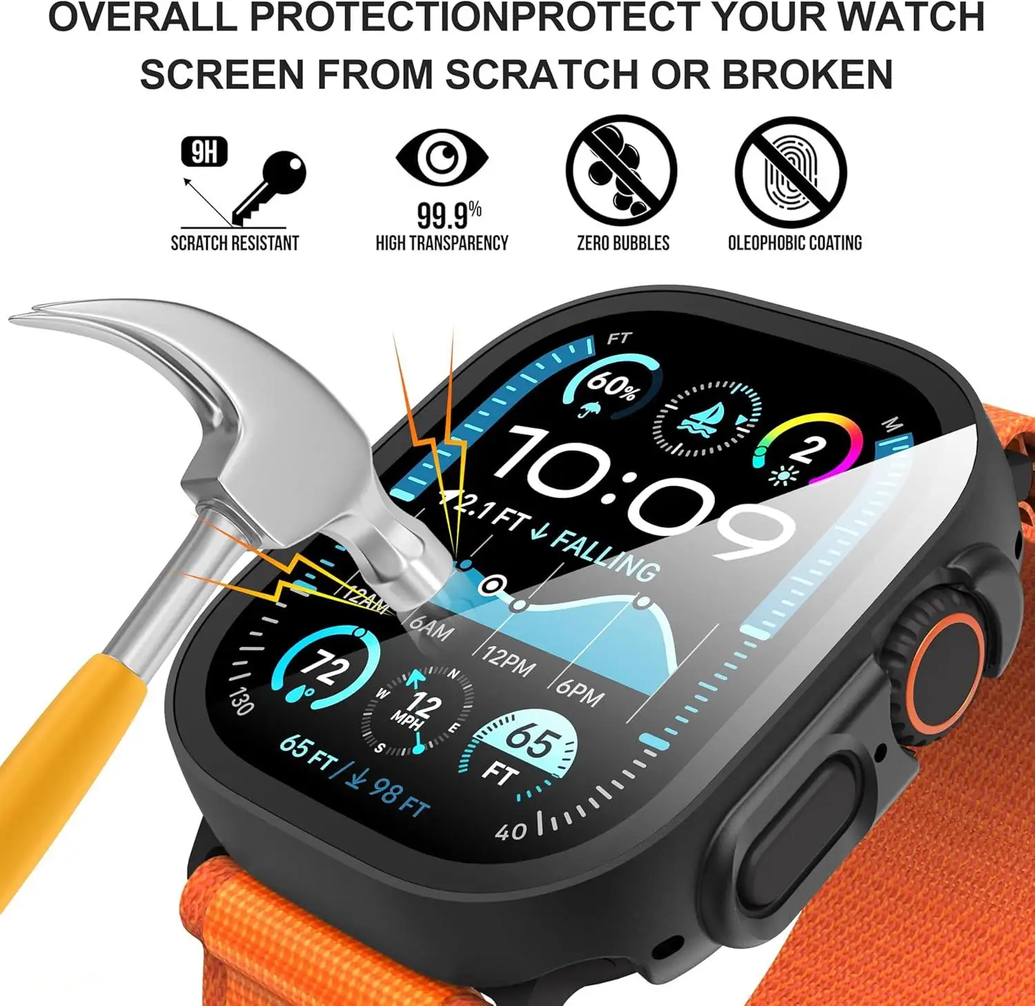 Cover For Apple Watch Ultra 3 2 Case 49mm Accessories PC Shockproof Bumper+Tempered Glass Screen Protector iwatch Series Ultra