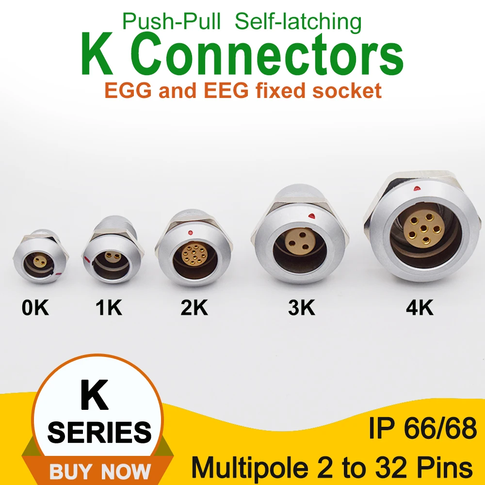 Compatible LEM EGG EEG 0K 1K 2K 3K 2 3 4 5 6 7 8 9 10 12 14 16 18 26 30Pin K Series Fixed Socket IP66/68 Self-Latching Connector