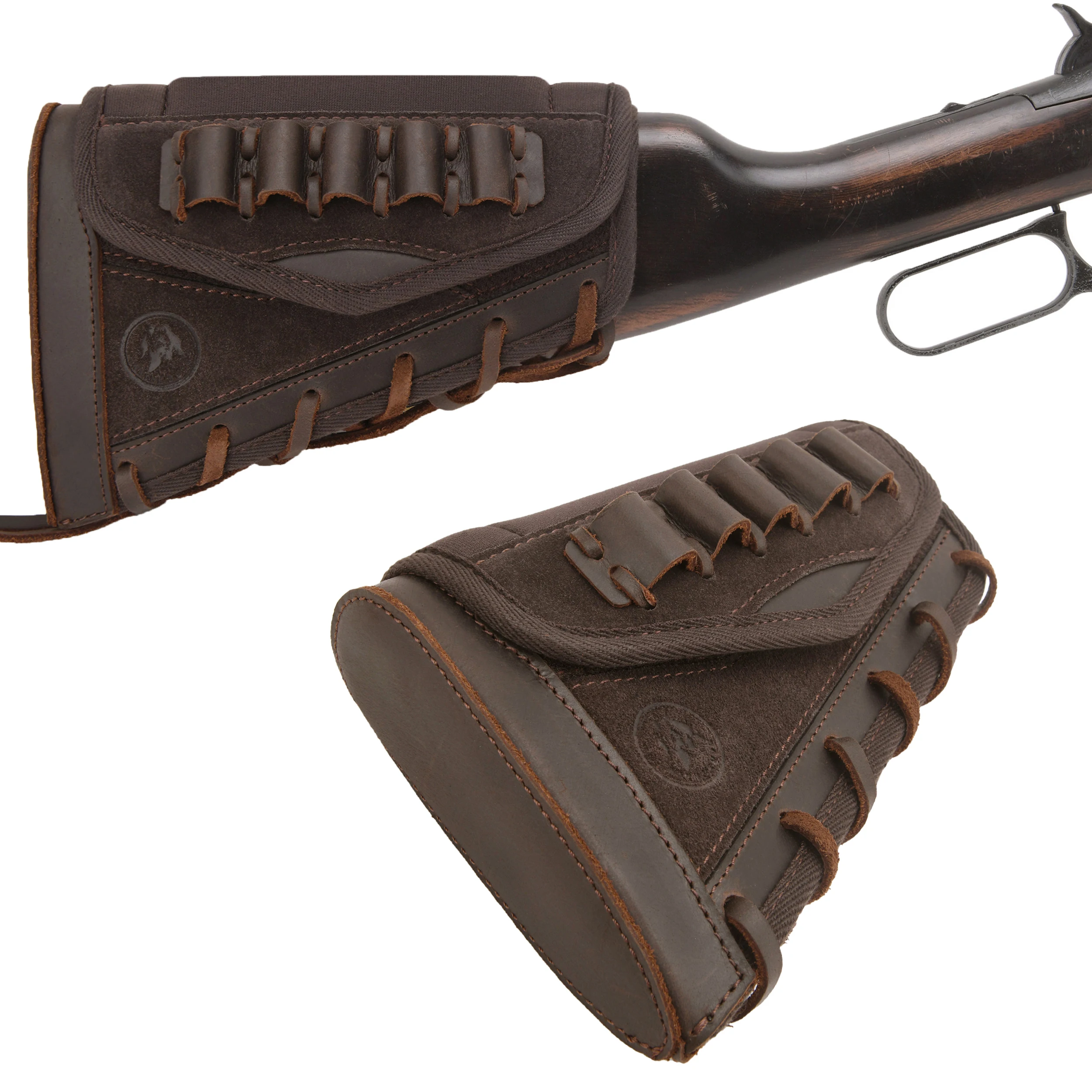 

Ambidextrous Leather Rifle Ammo Holder Buttstock Shotgun Cheek Rest Riser for .30/30 .30/06 .22LR 12GA