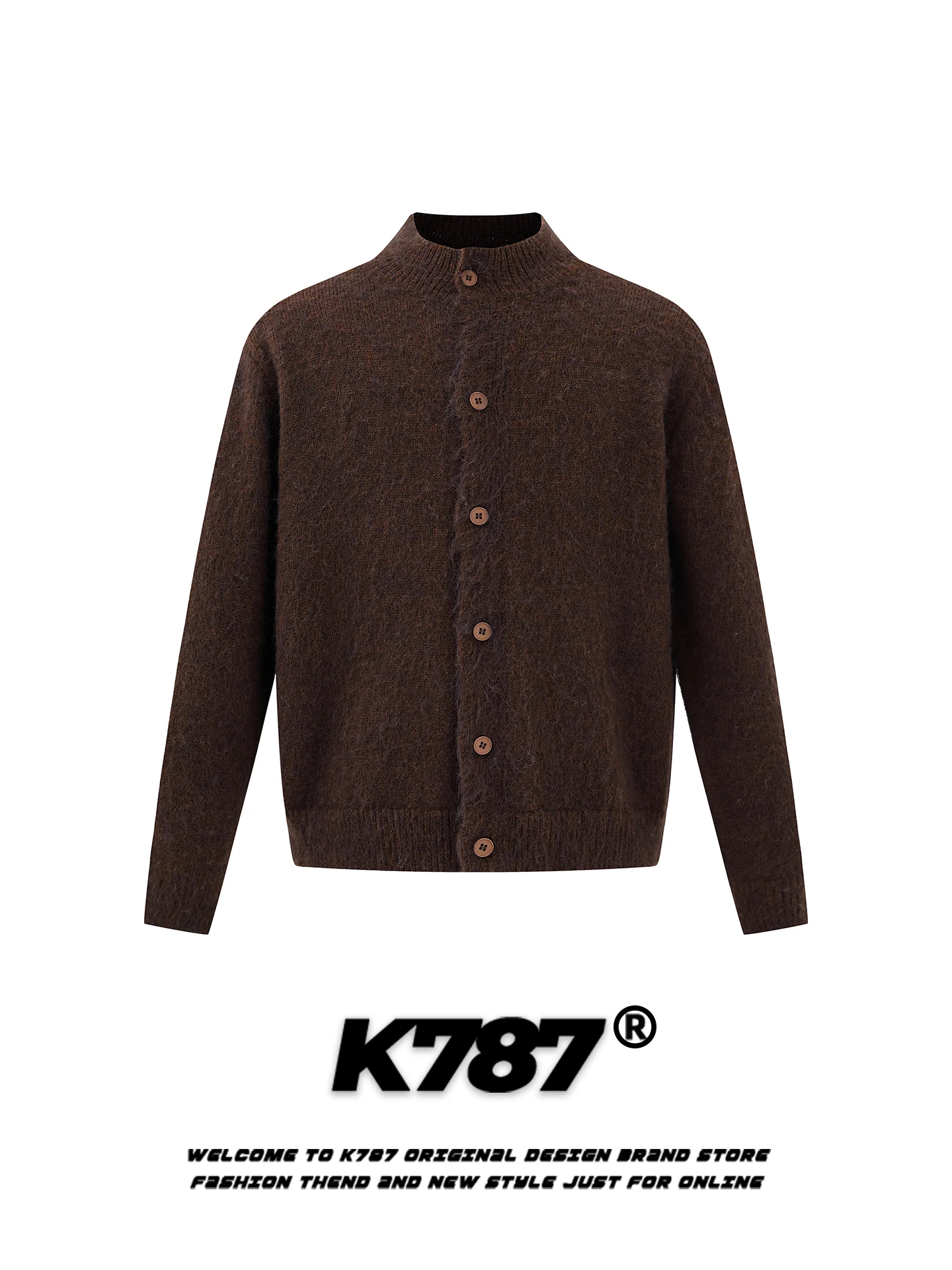 

Мужской вязаный кардиган K787 в американском ретро-стиле, свободный повседневный свитер с воротником-стойкой, теплая вязаная верхняя одежда в стиле Lazy Sle