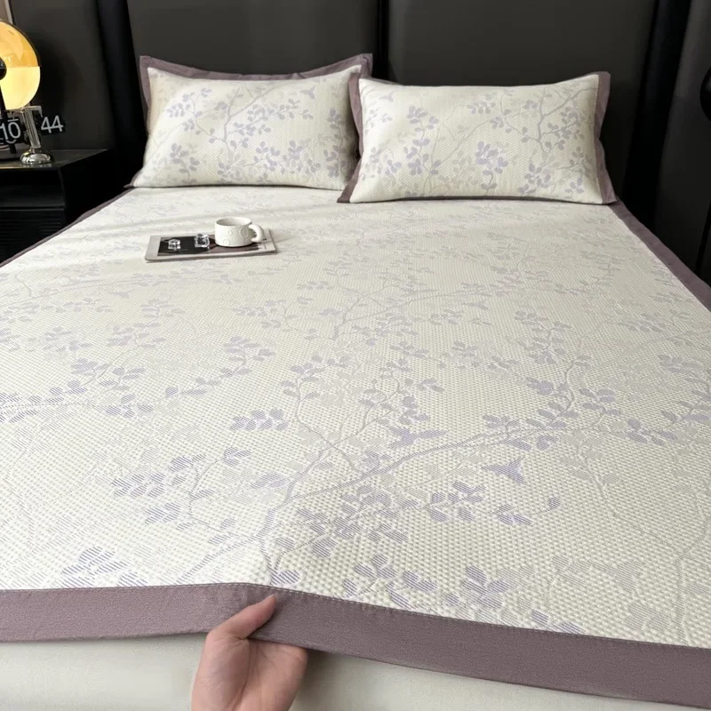 Foldable Breathable Washable Ice Silk Rattan Cooling Mat Set with Pillowcases Multi Sizes and Colors Summer Bed Pad for All Ages