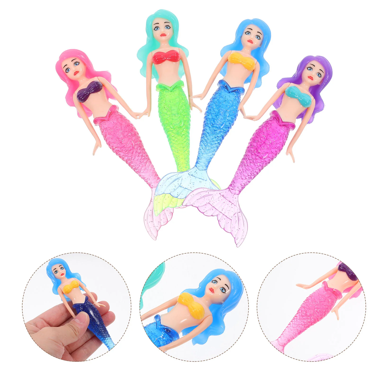 4 Pcs Mermaid Swimming Summer Toys Dive for Girls Bath Toddler Princess Decorate Diving