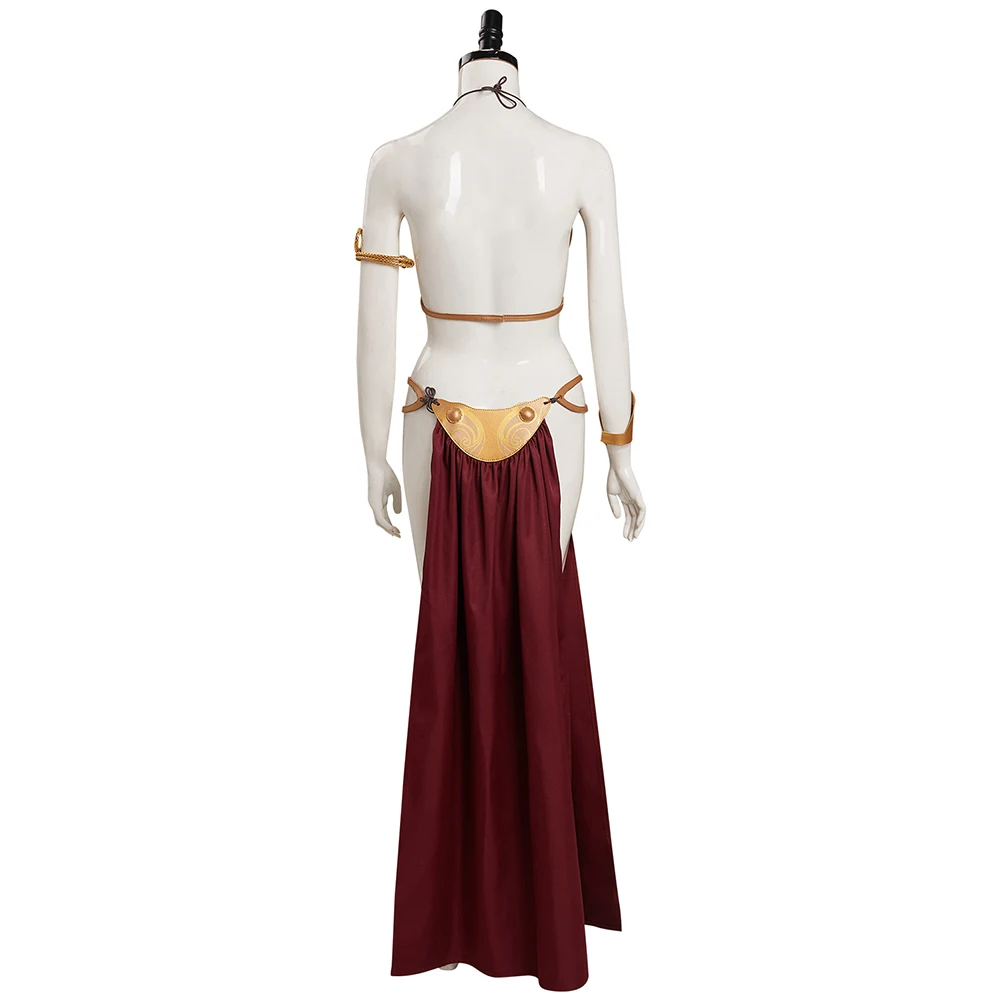 Princess Leia Cosplay Fantasy Slave Dress Wig Women Movie Space Battle Costume Disguise Adult Halloween Roleplay Party Outfits