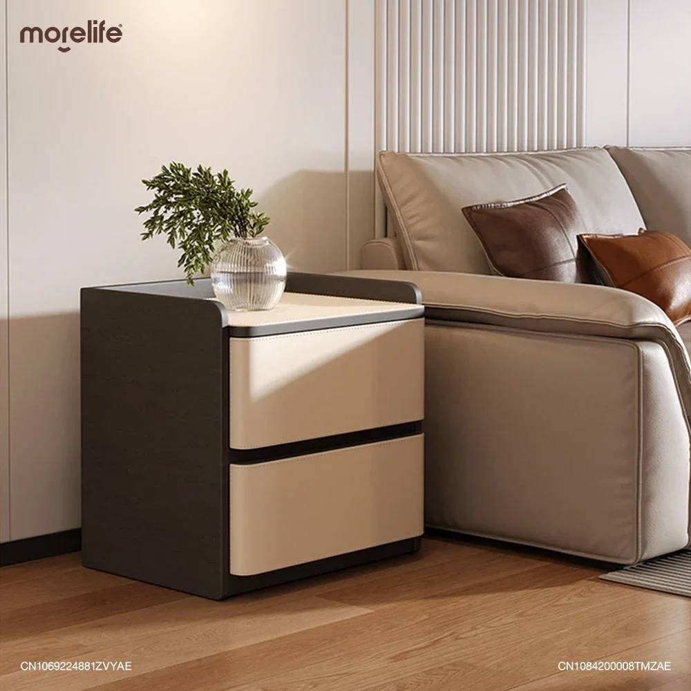 

Minimalist Modern Bedroom Light Luxury Faux Leather Bedside Cabinet Retro Style Creative Ultra Narrow Nightstands Furniture K01+