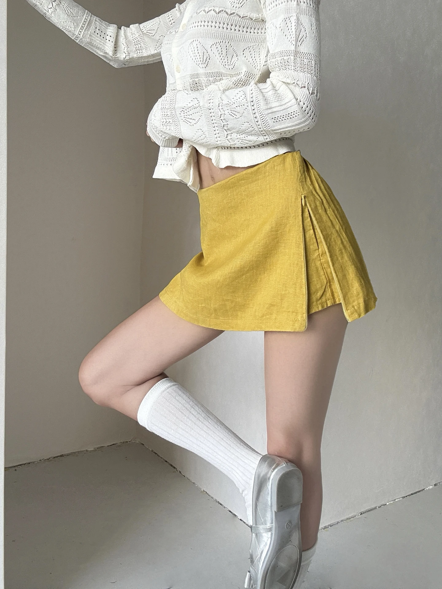 American Retro High Waist Slit Zipper Bodycon  Skirt Women's Outerwear Prevent Exposure A-Line Short Skirt