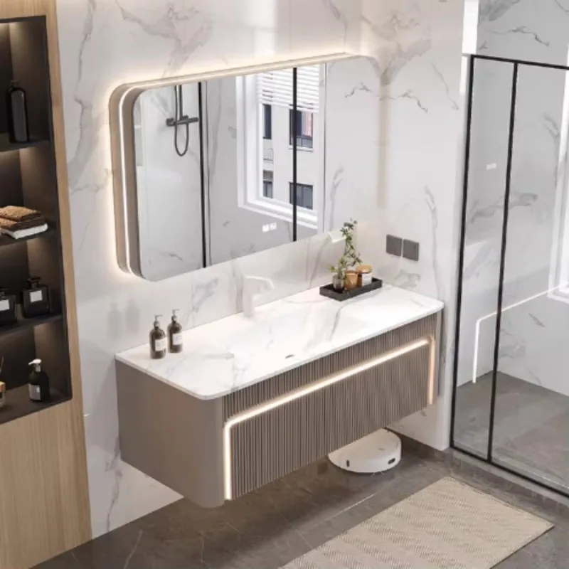 

Floating resin sink bathroom one drawer cupboard bathroom lighting vanity set