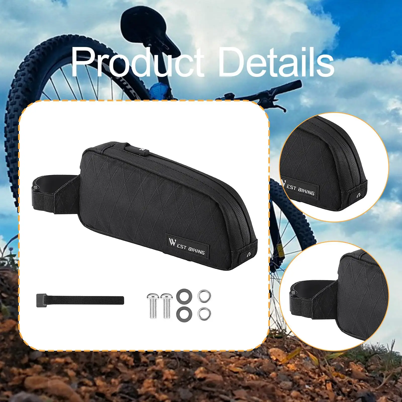 

Durable Nylon Bike Frame Bag Front Tube Pouch Cycling Storage Accessory for Gravel Bikepacking
