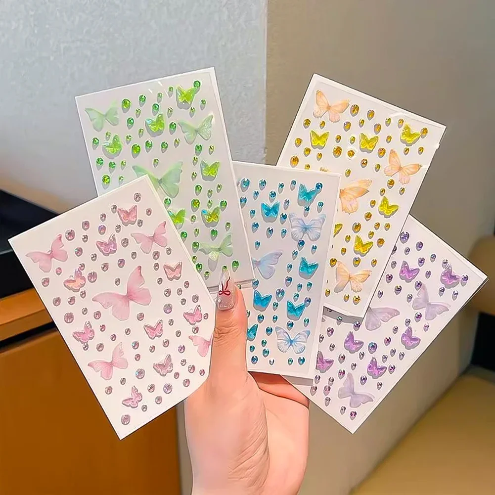 1 Sheet Fairy Butterfly Face Gem Diamond Sticker Self Adhesive DIY Eyes Facial Tattoos for Stage Daily Party Makeup Decoration