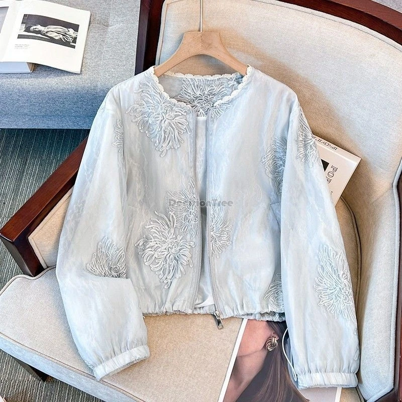 2026 new women's spring/summer retro embroidered coat top female new trendy thin new chinese style long sleeved tang suit top