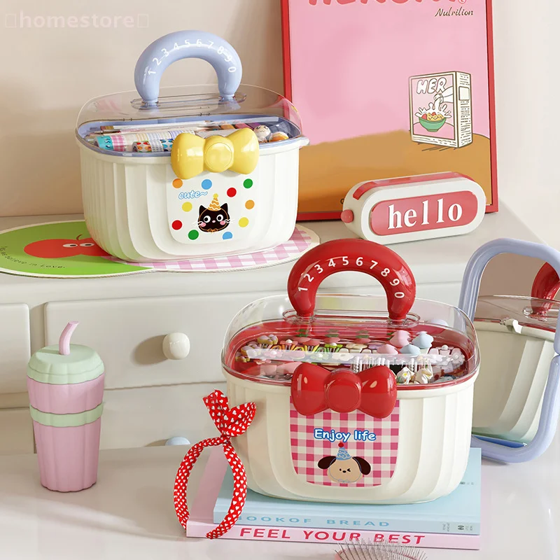 1PC Children's Hair Accessory Box Double-layer Portable Hair Clip Headband Earring Bracelet Necklace Makeup Storage Box