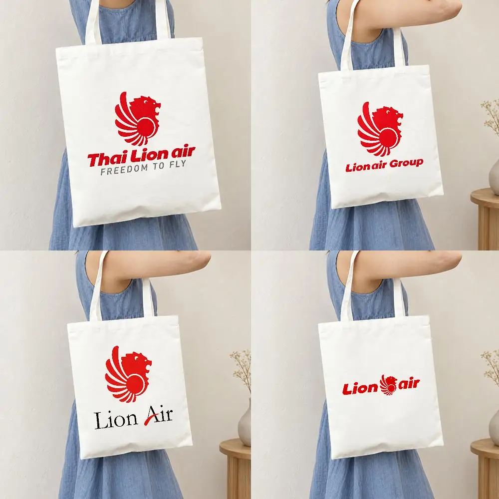 Modern Vibrant Reliable Lion Air Group Storage Bags Lightweight Canvas Tote Bag Portable Shopping Convenient