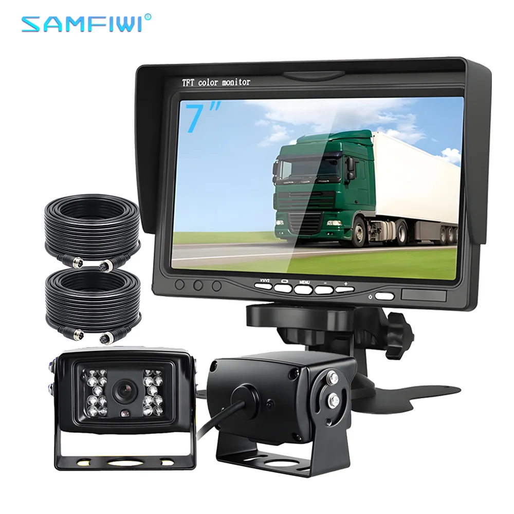 

7-дюймовый автомобильный монитор AHD, комплект резервной камеры заднего вида, 4-контактный кабель, 12-24 В, водонепроницаемый, ночного видения для грузовиков, караванов, автобусов, системы парковки