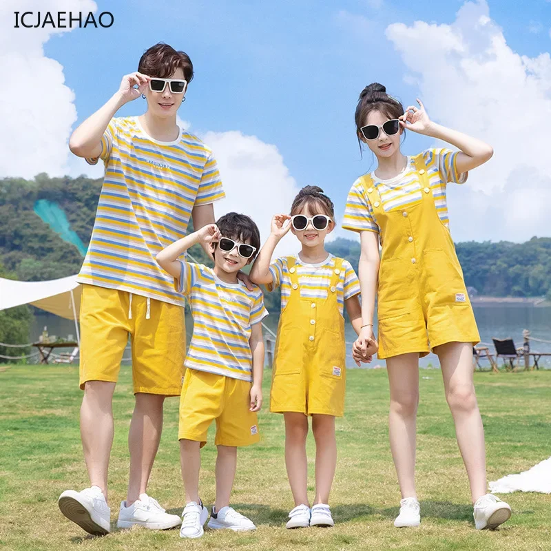 2025 Matching Family Clothes Mom Dad Daughter Son Overalls Set Denim Romper  Kids Twin Outfits Summer Jumpsuit Mother Father