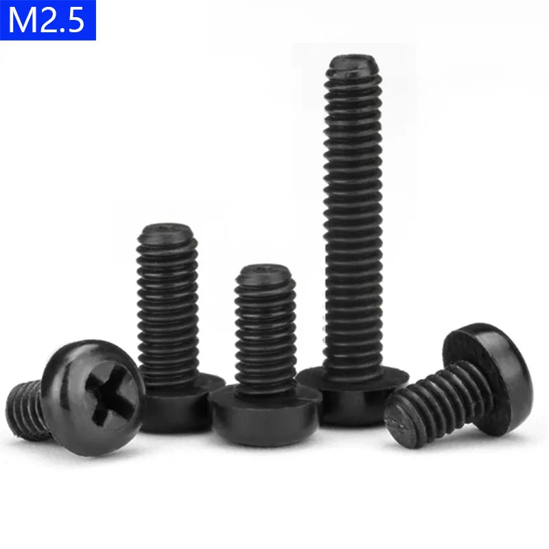 

M2.5 x 0.45 Black Nylon Pan Round Head Phillips Screws Plastic Machine Screws bolts